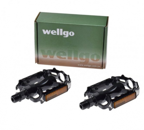 Transmisie & Accesorii - Set 2 pedale Wellgo din aluminiu pentru bicicleta, filet 9/16, culoare negru