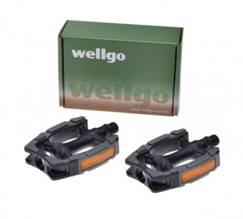 Transmisie & Accesorii - Set 2 pedale Wellgo din plastic pentru bicicleta, filet 9/16, culoare negru