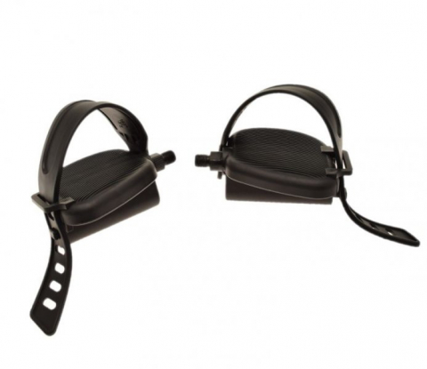 Pedale - Set pedale bicicleta + ratrape cauciuc, filet 1/2, culoare negru