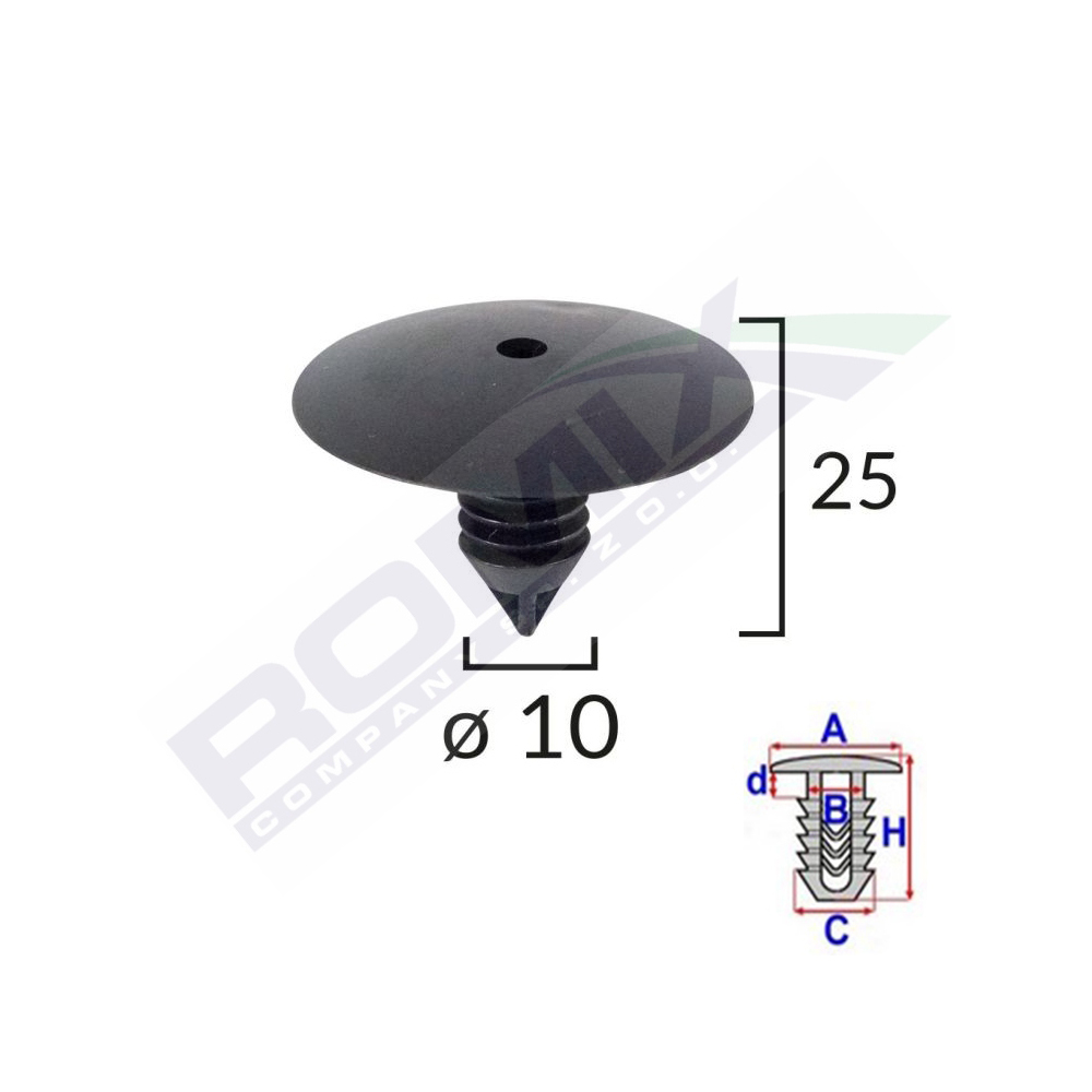 CLIPS FIXARE ELEMENTE ROATA PENTRU RENAULT 10X25MM - NEGRU SET 10 BUC [1]