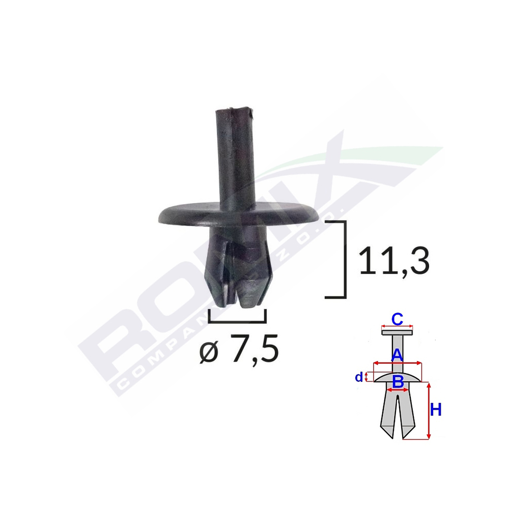 CLIPS FIXARE PENTRU ALFA ROMEO/FIAT 7.5X11.3MM - NEGRU SET 10 BUC [1]
