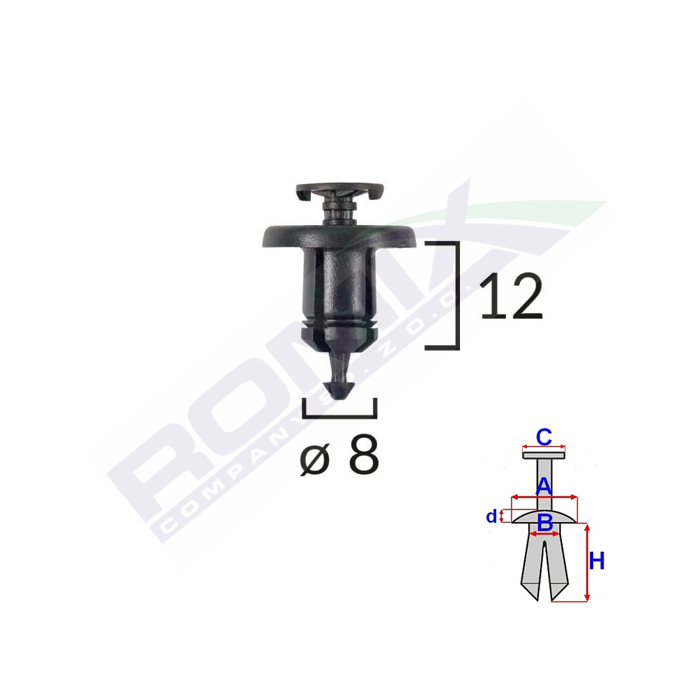 CLIPS FIXARE PENTRU DACIA RENAULT 8X12MM - NEGRU SET 10 BUC [2]