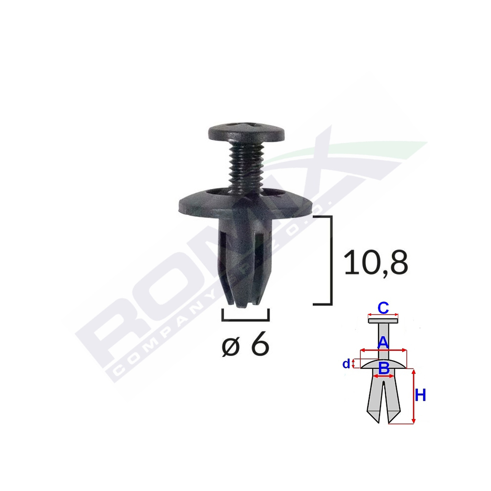 CLIPS FIXARE PENTRU HONDA/KIA/TOYOTA 6X10.8MM - NEGRU SET 10 BUC [1]
