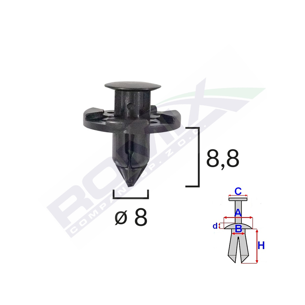 CLIPS FIXARE PENTRU NISSAN/MITSUBISHI 8X8.8MM - NEGRU SET 10 BUC [2]