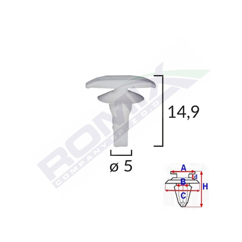 CLIPS GARNITURI PENTRU MITSUBISHI/TOYOTA/HONDA/HYUNDAI/LEXUS 5X14.9MM - ALB SET 10 BUC [2]