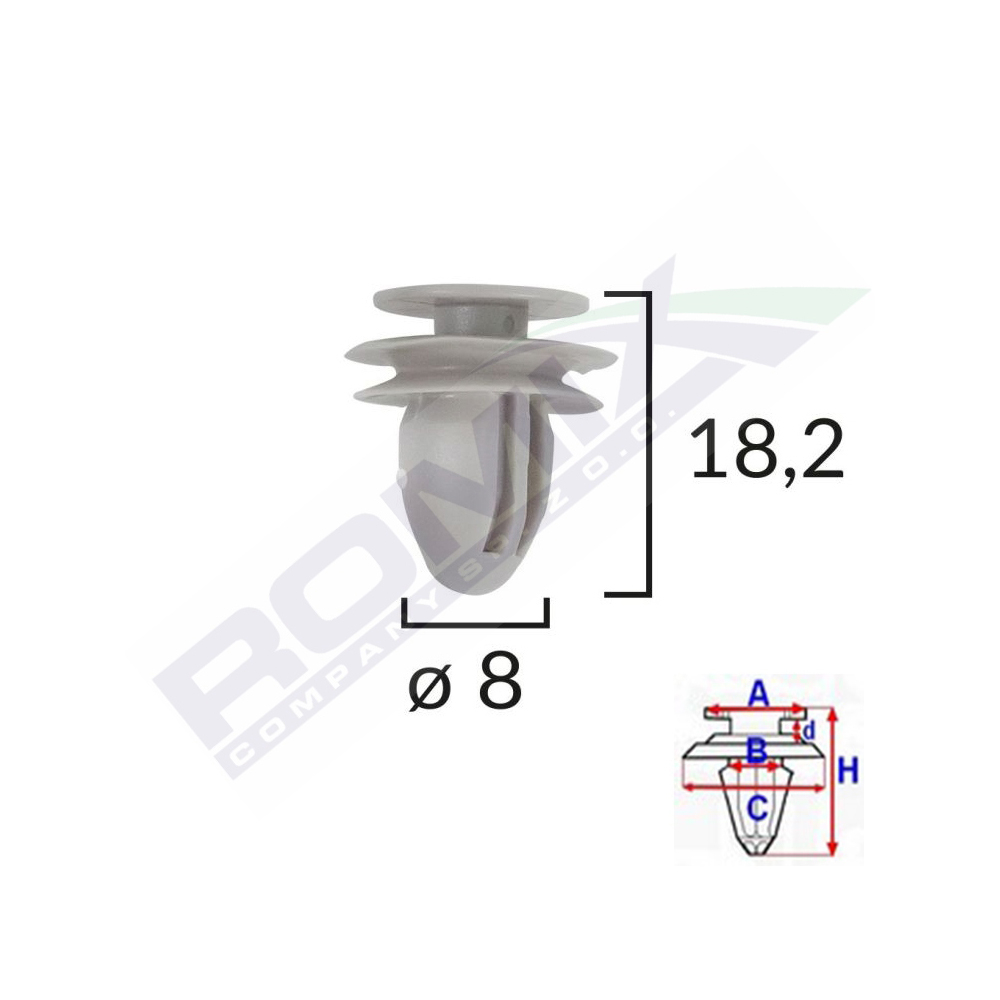 CLIPS TAPITERIE PENTRU HONDA/HYUNDAI/KIA/MAZDA 8X182MM - GRI SET 10 BUC [1]