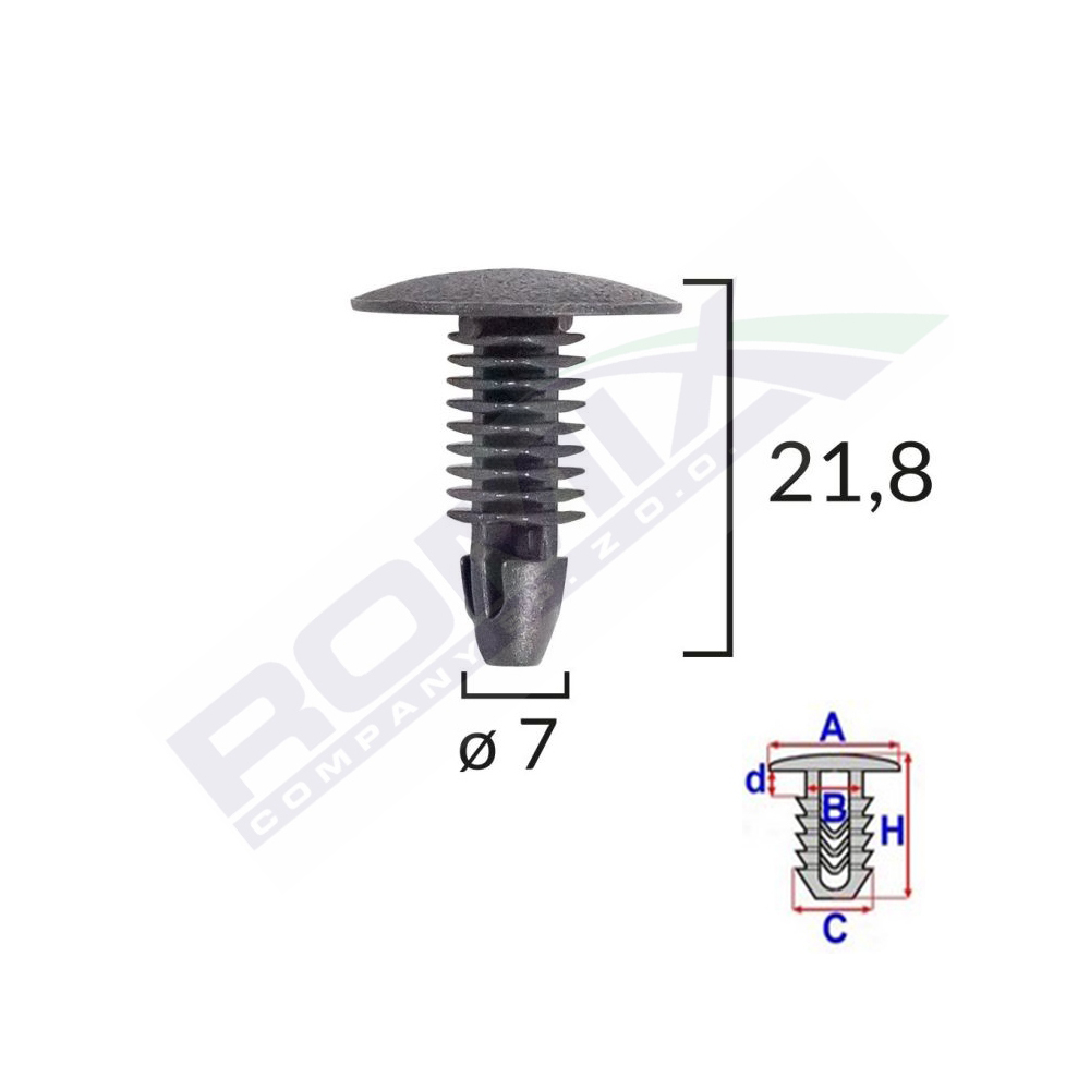 CLIPS TAPITERIE PENTRU HONDA/HYUNDAI/TOYOTA 7X21.8MM - NEGRU SET 10 BUC [2]