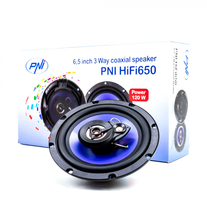 DIFUZOARE AUTO COAXIALE PNI HIFI650, 120W, 16.5 CM, 3 CAI, GRILA INCLUSA, SET 2 BUC [6]