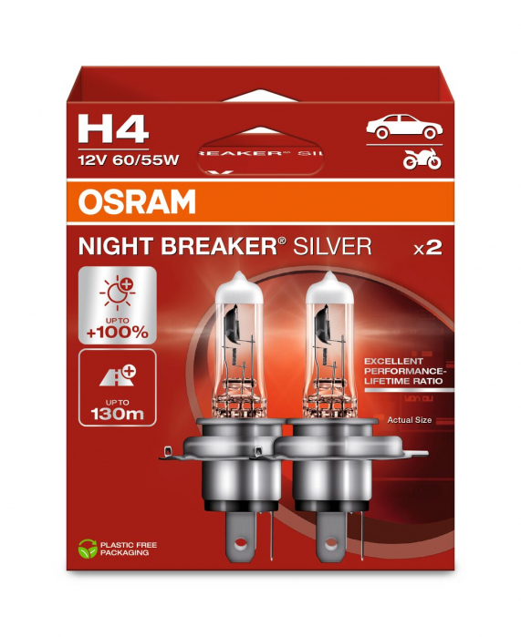 SET 2 BECURI 12V H4 60/55 W NIGHT BREAKER SILVER +100% OSRAM [2]