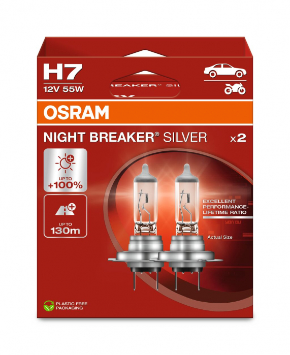 SET 2 BECURI 12V H7 55 W NIGHT BREAKER SILVER +100% OSRAM [2]