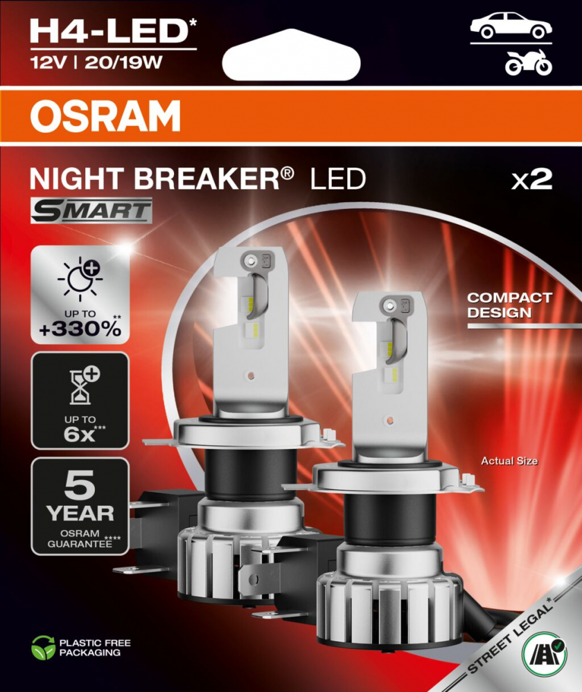 SET 2 BECURI NIGHT BREAKER LED SMART H4 +330% BLISTER OMOLOGARE RAR [5]