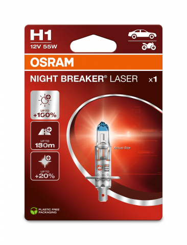 BECURI AUTO - BEC 12V H1 55 W NIGHT BREAKER LASER NextGen +150% BLISTER 1 BUC OSRAM