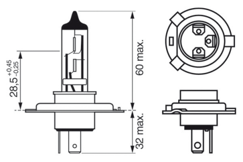 ACCESORII AUTO - BEC H4 12V 55W / 60W PURE LIGHT (blister 1buc) BOSCH