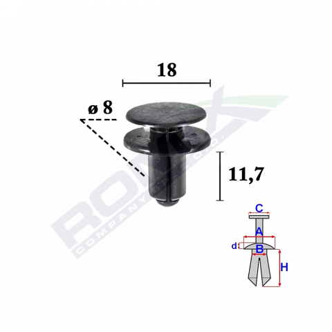 ECHIPAMENTE SERVICE - CLIPS FIXARE BARA PROTECTIE PENTRU KIA RIO 8X11.7MM SET 10 BUC