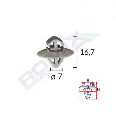 CONSUMABILE SERVICE - CLIPS FIXARE ELEMENTE EXTERIOARE PENTRU IVECO/OPEL/RENAULT 7X16.7 - GRI SET 10 BUC