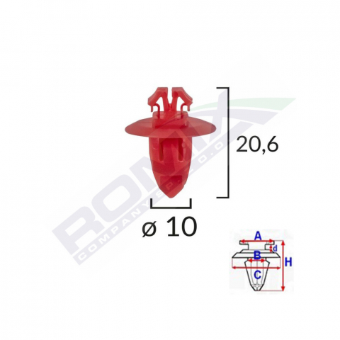CONSUMABILE SERVICE - CLIPS FIXARE ELEMENTE EXTERIOARE PENTRU TOYOTA 10X20.6 - ROSU SET 10 BUC