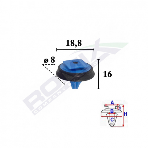 CONSUMABILE SERVICE - CLIPS FIXARE ELEMENTE EXTERIOR PENTRU FIAT, JEEP 8X16MM ALBASTRU - SET 10 BUC