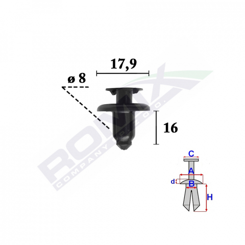 ECHIPAMENTE SERVICE - CLIPS FIXARE ELEMENTE EXTERIOR PENTRU HYUNDAI, KIA8X16MM NEGRU - SET 10 BUC