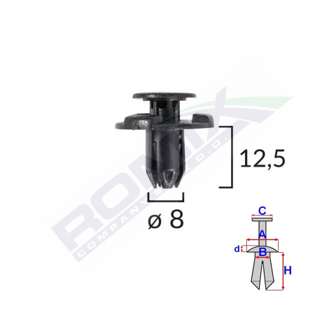 CONSUMABILE SERVICE - CLIPS FIXARE ELEMENTE EXTERIOR PENTRU NISSAN, SUBARU 8X12.5MM NEGRU SET 10BUC