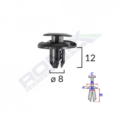 CONSUMABILE SERVICE - CLIPS FIXARE ELEMENTE ROATA PENTRU HONDA/MITSUBISHI 8X12MM - NEGRU SET 10 BUC