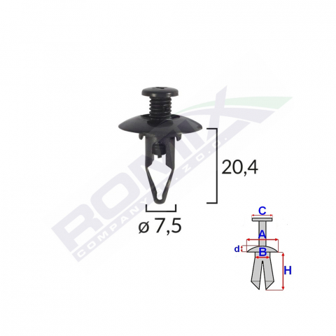 CLIPS FIXARE PENTRU MITSUBISHI 7.5X20.4MM - NEGRU SET 10 BUC [1]