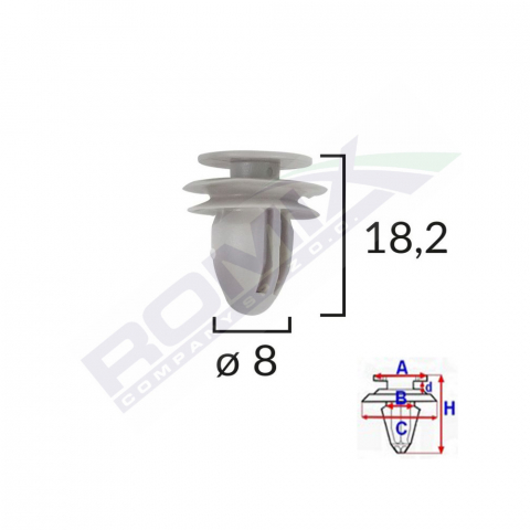CONSUMABILE SERVICE - CLIPS TAPITERIE PENTRU HONDA/HYUNDAI/KIA/MAZDA 8X182MM - GRI SET 10 BUC