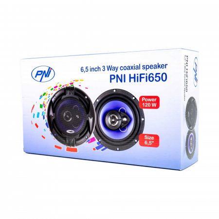 DIFUZOARE AUTO COAXIALE PNI HIFI650, 120W, 16.5 CM, 3 CAI, GRILA INCLUSA, SET 2 BUC [2]