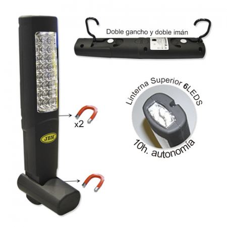 LAMPA DE LUCRU PORTABILA 24+6 LEDURI DUBLU MAGNETICA. SUPORT SI BAZA METALICA JBM [1]
