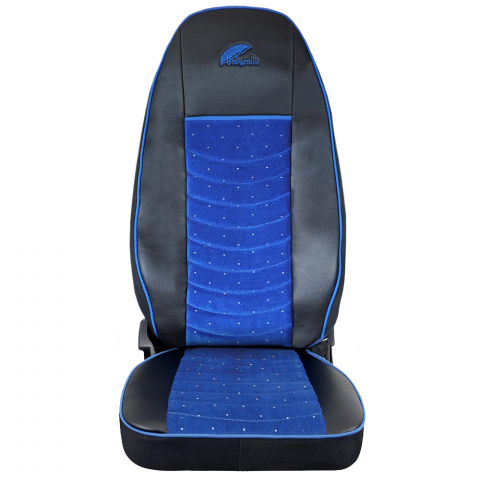 SET HUSE SCAUN TRUCK UMBRELLA PENTRU VOLVO EURO 5 PIELE ECOLOGICA NEAGRA + VELVET ALBASTRU [1]