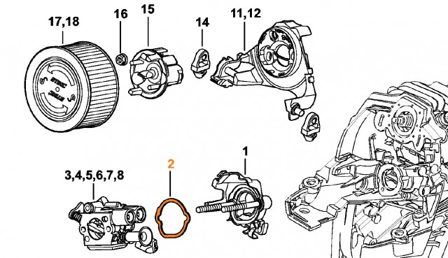 Flansa carburator drujba compatibila Stihl MS231, MS241, MS25, MS261, MS271, MS291 [2]