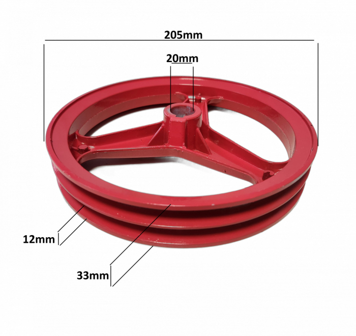 Fulie dubla aluminiu (ax 20mm, diametru 205mm) [3]