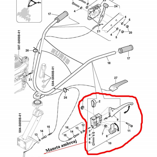 Maneta ambreiaj motosapa Ruris Sprint 650B, 650L [3]