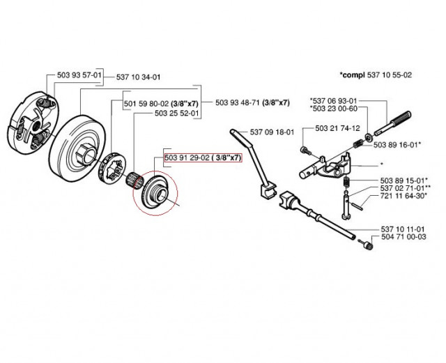 Melc pompa ulei drujba Husqvarna 357, 359 / pas 3/8 [2]