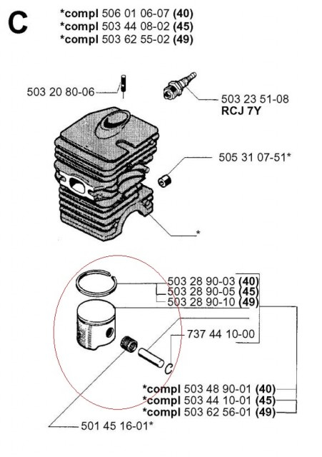 Piston drujba Husqvarna 45, 245R / Jonsered 2045 Ø 42 mm Meteor [2]