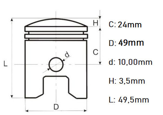 Piston kit motor bicicleta 100cc (49mm bolt 10mm) [2]