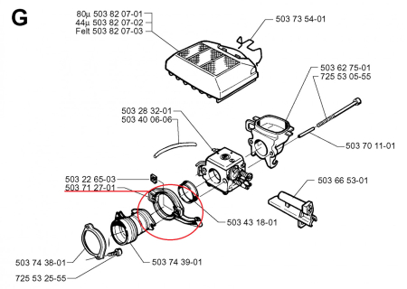 Flansa carburator drujba Husqvarna 362, 365, 371, 372 [1]