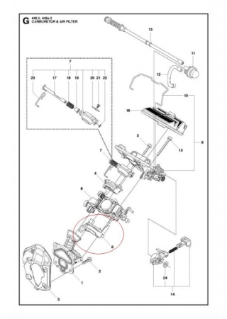 Flansa carburator drujba Husqvarna 445, 450 [1]