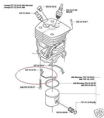 Garnitura cilindru drujba Husqvarna 455 Rancher, 460 Rancher (originala) - 1 [1]