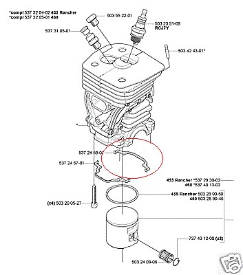 Garnitura cilindru drujba Husqvarna 455 Rancher, 460 Rancher (originala) - 2 [1]