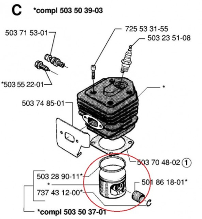 Piston drujba Husqvarna 154, 254, Ø 45 mm Meteor [1]