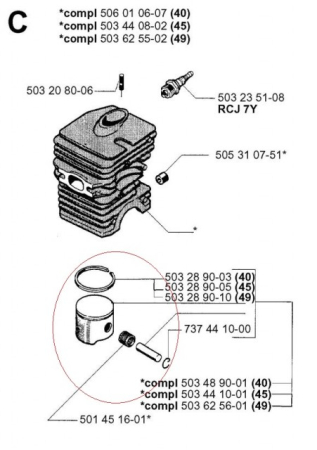 Piston drujba Husqvarna 45, 245R / Jonsered 2045 Ø 42 mm Meteor [1]