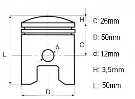Piston kit motor bicicleta 100cc (50mm bolt 12mm) [1]