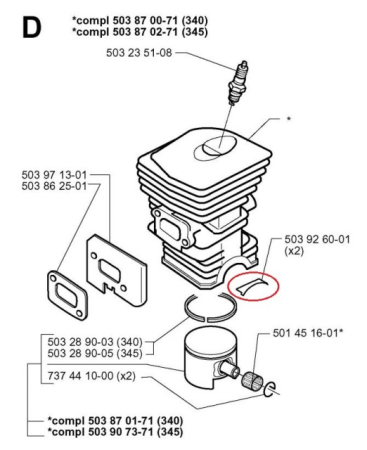 Placuta cilindru drujba Husqvarna 340, 345 originala [1]