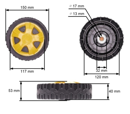 Piese masina de tuns iarba  - Roata masina tuns gazon universala 150mm