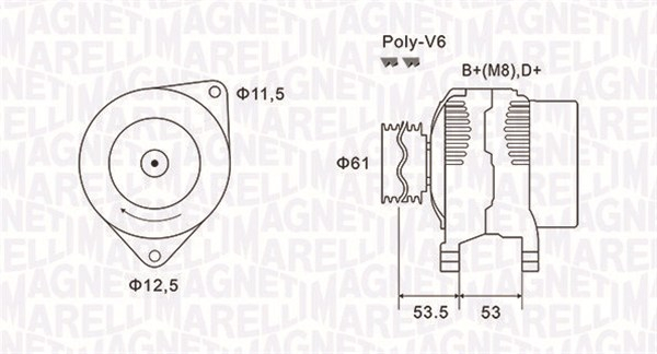 Alternator (12V, 120A) ALFA ROMEO 147, 156, 166; FIAT BRAVA, IDEA, MAREA, MULTIPLA, PUNTO, STILO; LANCIA LYBRA, MUSA 1.8-2.4D dupa 1998