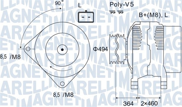 Alternator (12V, 125A) potrivit VOLVO S40 I, V40; NISSAN INTERSTAR, KUBISTAR, PRIMASTAR; OPEL MOVANO A, VIVARO A; RENAULT CLIO II, CLIO II HATCHBACK, CLIO III, KANGOO 1.5D-3.0D 01.99-