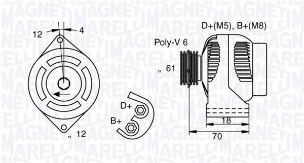 Alternator (12V, 140A) potrivit ALFA ROMEO 147, 156, 159; FIAT BRAVO II, CROMA, PUNTO HATCHBACK, SEDICI 1.3D 1.6D 1.9D 11.02-12.14