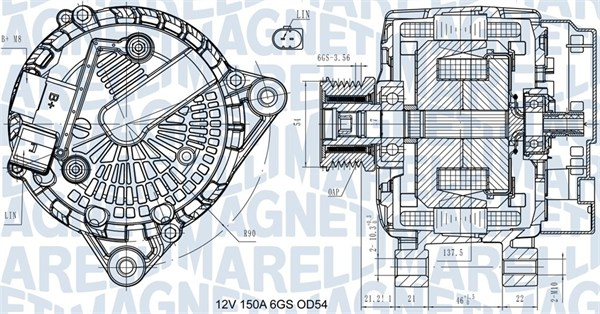 Alternator (12V, 150A) potrivit VOLVO C30, S40 II, S60 II, S80 II, V40, V50, V60 I, V70 III; FORD B-MAX, C-MAX II, ECOSPORT, FIESTA VI, FOCUS III, FOCUS III KOMBI, GALAXY II 1.0-2.0D 05.06-