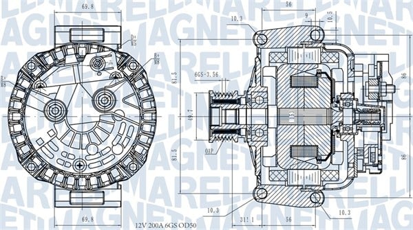 Alternator (12V, 200A) potrivit MERCEDES SPRINTER 2-T (B901, B902), SPRINTER 3-T (B903) 2.1D 04.00-05.06