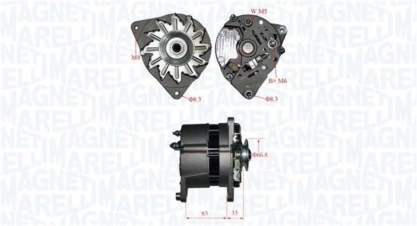 Alternator (12V, 55A) potrivit IVECO DAILY I, DAILY II; AUSTIN METRO I, MINI II, MONTEGO; FIAT 131, 132, ARGENTA, CAMPAGNOLA, DUCATO; FORD CAPRI III, ESCORT III, ESCORT III EXPRESS 1.0-2.8 08.70-08.03